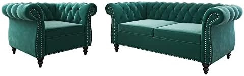 2 Piece Living Room Set, Velvet Chesterfield Sofa Loveseat Couch ...