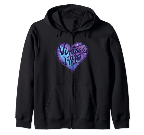 Vintage 1981 Birthday Retro 80s heart Zip Hoodie