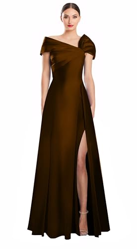 Image of Off Shoulder Satin Formal Dresses Long A Line Evening Party Prom Dresses for Women EA002