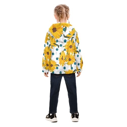 OTVEE Yellow Sunflowers and Dots Kids Hoodie Jacket Fall Spring Full Zip Warm Outwear Coat4