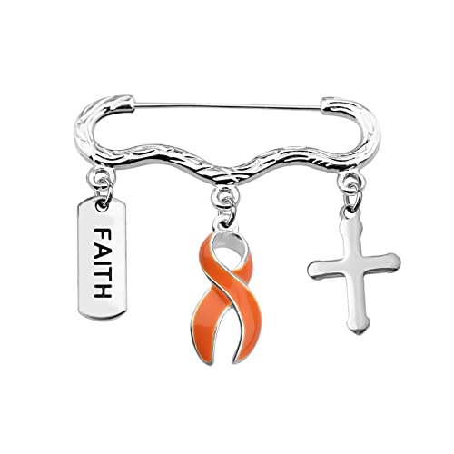 Image of Orange Awareness Ribbon Charm Pin Gift Leukemia Awareness Jewelry Leukemia Warrior Gift