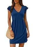 Dokotoo Sundresses Petite Dresses for Women Summer 2025 Holiday Casual Sun Dresses Fall Fashion Vacation Beach Mini Dress Womens Outfits Dress Navy Blue