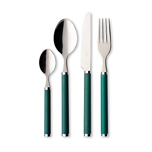 Villeroy & Boch Play Garden Cutlery for up to 6 People, 24 Pieces, Stainless Steel, Green Plastic Handle