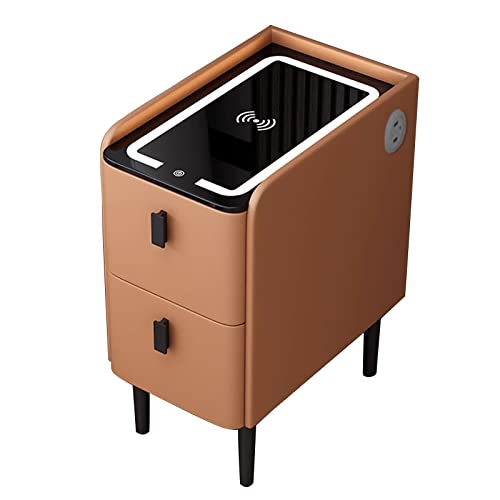 ZURBAQD LED-Nachttisch mit Ladestation, Beistelltisch, Lautsprecher-Beistelltisch, 2 Schubladen, Nachttisch für Schlafzimmer, Wohnzimmer/Orange/B-40 x 25 x 50 cm, warm wie je zuvor