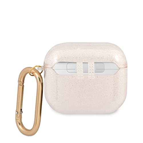 Image of CG MOBILE Guess TPU Colored Glitter Case with Anti-Lost Ring Compatible for AirPods 3 - Elegant Design - Scratch Resistant, Dustproof & Absorbing Protective Cover Officially Licensed (Gold)