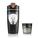 mountop Protein Shaker Bottle, USB-C Rechargeable Protein Shaker Perfect for Shakes & Meal Replacements, Auto-Mix Bottle with Powder Storage Compartment, BPA-Free, Made from Tritan, 400ml Black