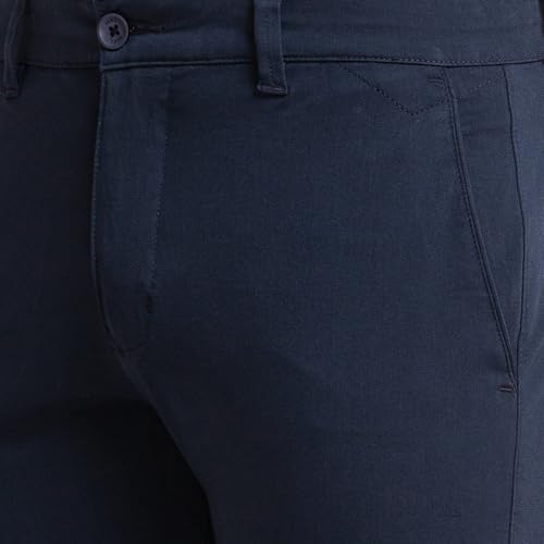 Image of Parx Men's Cotton Blend Solid Pattern Low Rise Tapered Fit Flat Front Casual Trouser