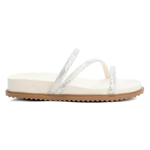 Sandália Papete Feminina Flatform Strass Original Conforto ! (Off White, BR, Adulto, Numérico, G, 35