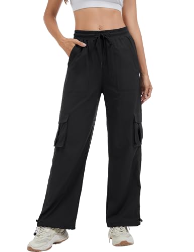 LUWELL PRO Cargo Trousers Joggers for Women UK Jogging Bottoms Sweat Pants Ladies Lightweight Breathable Quick Dry with Pockets for Work Walking Outdoor Sports Daily CasualC9370 Black M