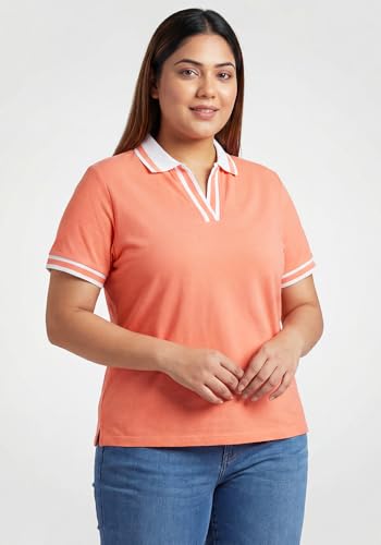 Image of Wear Your Opinion Plus Size Women Polo V Neck Stripe Collar Tshirt Top | Half Sleeve