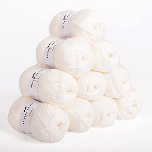 Laines Cheval Blanc, DIANE - Lot 10 pelotes de fil à tricoter 50g - Fil à tricoter 100% acrylique fin et doux
