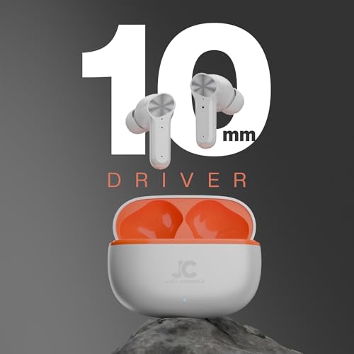 Image of JUST CORSECA Sounddrum Wireless Earbuds | Bluetooth 6.0 | 10mm Dynamic Drivers | 40H Playtime | Type-C Fast Charging | Smart Touch Control | Deep Bass & Clear Calls | Lightweight TWS Earbuds (White)