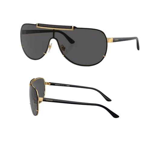 Versace VE2140 40mm Non-Polarized Aviator Sunglasses for Men – Gold Metal Frame with Black Temples, 100% UV Protection, Lightweight & Comfortable Sunglasses, eShades Eyewear Kit Included