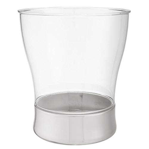 mDesign Cestino spazzatura rotondo – Compatto cestino gettacarte per bagno, ufficio e cucina – Ideale contenitore in plastica e metallo per la raccolta rifiuti – trasparente/argento opaco