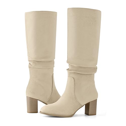 Shoe'N Tale Women's Knee High Boots Chunky Heel Square Toe Slouchy Boots with Side Zipper3