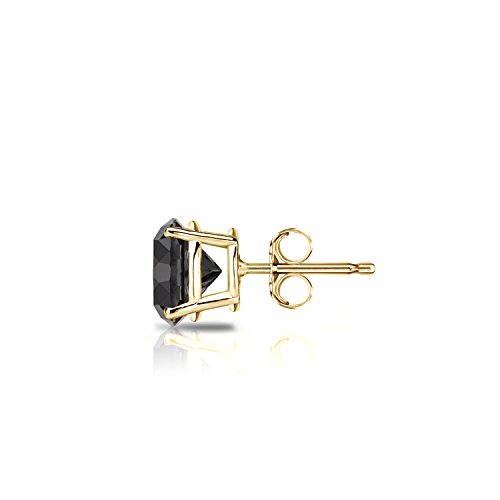14k Gold 4-Prong Basket Round Black Diamond Men SINGLE STUD Earring (1/4-2 ct, Black) Push-Back2