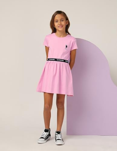 Image of U.S. Polo Assn. Kids Regular fit Cotton Short Sleeves Round Neck Dresses