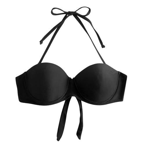Dinglong Top Bandeau Mujer Traje de baño de Bikini con Tiras de y para Mujer Top Bandeau Mujer (Black, L)