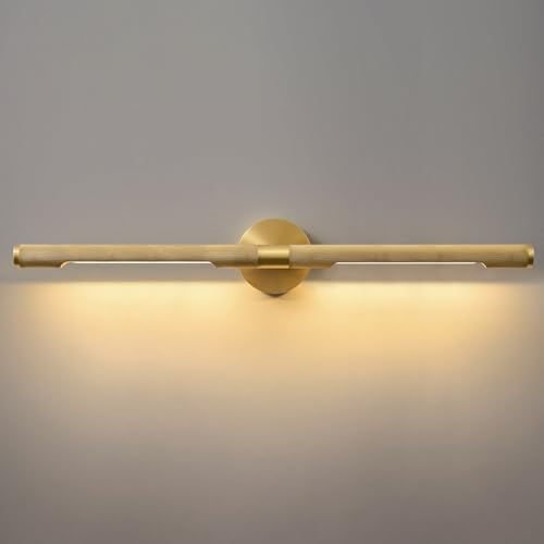 Image of Museum Gallery Bathroom Picture Light - 30 Inch Long Gold Brass Dimmable Hardwired Wall Sconces with E12 Bulb - Frame Pictures Art Deco Sconce Lights for Painting Photo Artwork Library Vanity Over