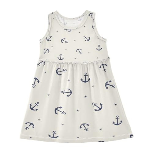 Girls Vintage Marine Anchor Dress Sleeveless Dress Summer Cotton Sundress 3T