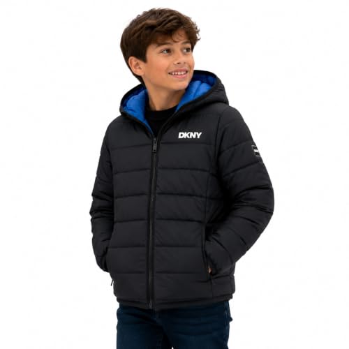Image of DKNY Boys Winter Jacket, Midweight Puffer Coat, Weather Resistant, Hooded