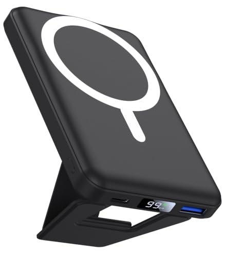Image of AOGUERBE Magnetic Power Bank, 10000mAh Wireless Portable Charger with Stand | 22.5W PD Fast Charging for Magsafe Battery pack, LED Display, Travel Essential Magnetic Phone Charger for iPhone 17-12 Series