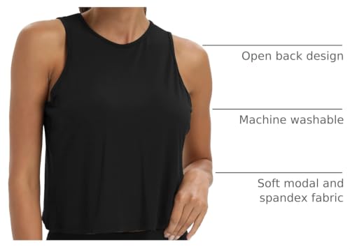 Image of Mippo Workout Tops for Women Cropped Open Back Sleeveless Tank Tops Athletic Gym Yoga Shirts Loose Fit