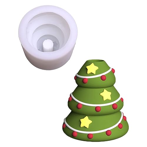 CLIMBBIRD Merry Christmas Candlestick Concrete Mold Candle Holder cement Mold, Silicone Mould DIY Home Decorating Tools for The Holidays (Tree)