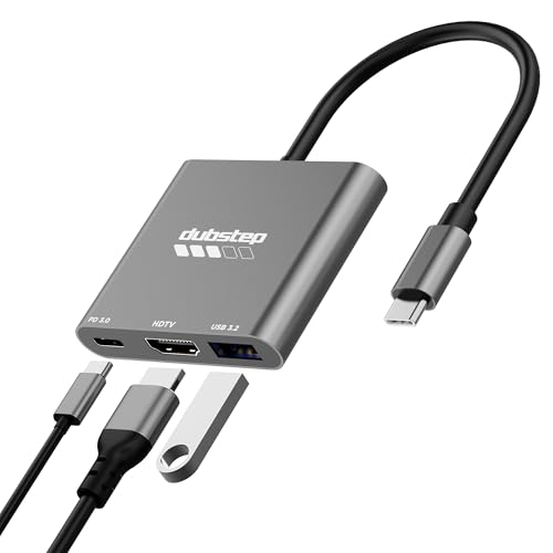 Image of Dubstep SnaplinkGo 3-in-1 Type C to HDMI USB Hub, Grey, Aluminium Alloy, 4K Output, USB 3.2 High Speed Data Transfer, PD 3.0 Charging (Grey)