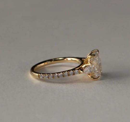 2.5 Carat Elongated Cushion Cut Diamond Engagement Ring, Three Stone Diamond Ring, Side Pear Cut Engagement Ring,14 kt Gold plated Wedding Gift,Gifted for Her.size 3-12 (USA)3