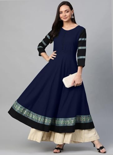 Image of Cotton Silk Anarkali Printed Border Long Umbrella Gown Kurta for Women