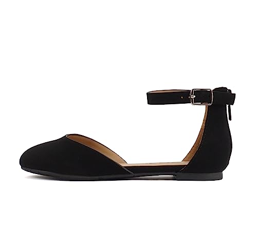 Soda “Missy-2” ~ Little Kids/Children/Girls Closed Round Toe Back Counter Open Side Ankle Strap Zipper Fashion Flat Shoe