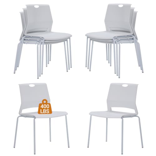 Image of Sidanli Armless Stacking Chairs Set of 8, Heavy Duty Metal Frame, White