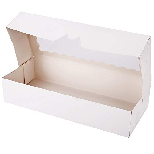 Tcoivs 20-Pack Cookie Boxes with Window, 12.5" x 5.5" x 2.5", White Bakery Boxes, Auto-Popup Treat Boxes for Pastries, Strawberries