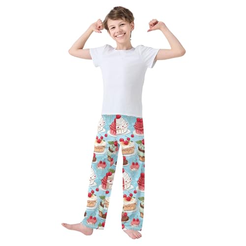 Strawberry Cake Long Pajama Pants Elastic Waist PJ Bottoms with Pockets S A1117753