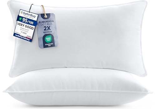 Utopia Bedding Almohadas (2 Unidades), 40 x 80 cm Almohadas de Primera, Fibra Hueca Virgen Siliconada, Almohadas Suave de Fácil Cuidado (Blanco)