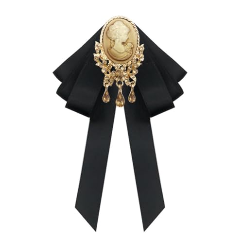 Image of Retro Court style Crystal Ribbon Bow Tie Brooch Pins for Women Girls Victorian Cameo Bow Brooch Pre-Tied Bowknot Corsage Collar accessory