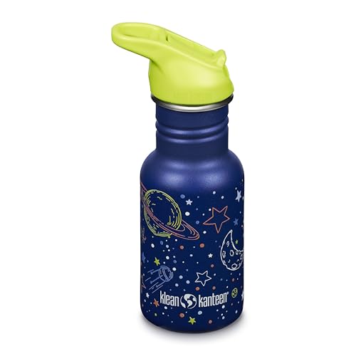 Klean Kanteen 12 oz Classic Kids Water Bottle with Flip Seal Sport Cap & Straw - 100% Leakproof Cap - Durable Stainless Steel Material - Lightweight & Easy-Grip - BPA-Free - Milky Way
