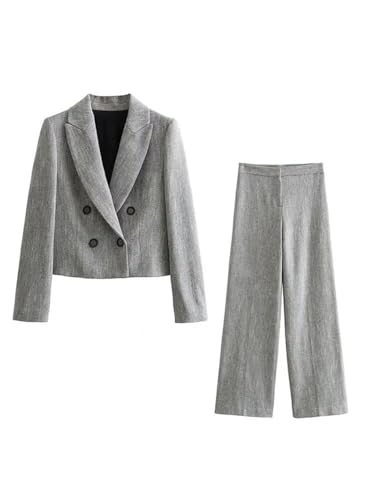 2024 Women Wide Leg Pants Sets Winter High Waist Pant Vintage Lapel Cropped Blazer Suits2