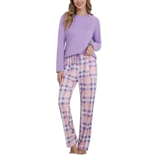 Marvmys Matching Pajamas for Couples Men & Women Long Sleeve Plaid Pjs Loungewear Pjs Set with Pockets S-3XL Women 3X-Large Purple