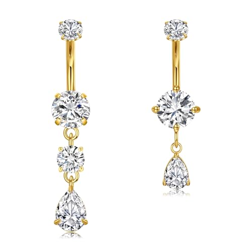 Briana Williams Belly Button Ring Clear CZ Dangle Belly Button Piercing Belly Rings Dangle Belly Button Rings Surgical Steel Teardrop Dangle Belly Button Jewelry for Women Silver Gold