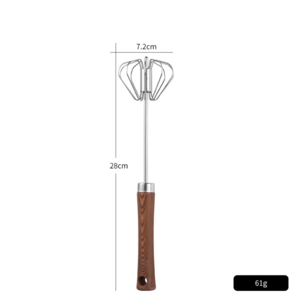 Batidor Huevos Batidora Rotativa Manual, Batidor De Huevos, Burbujeador, Grano Madera, Acero Inoxidable, Semiautomático For Hornear En Casa Utensilios Cocina(28cm)