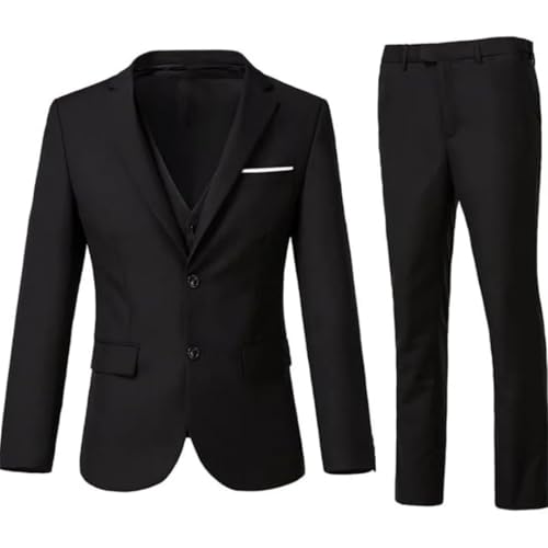 Men's 3-Piece Slim Fit Suit 2-Button Solid Blazer + Vest + Pants for Wedding & Business Set4