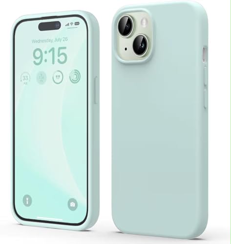 Image of Silicone Case compitable for iPhone 15, Light Blue Protective Cover with Camera Protection Smooth and Soft (Mint Green)