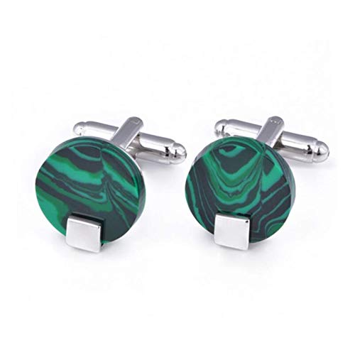 NC Fashion Round Cufflinks, Emerald Peacock Graphite Green Cufflinks, Men's Clothes Decoration, 2 Pairs