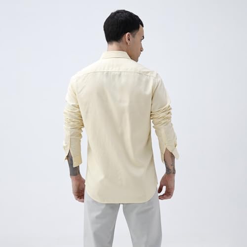 Image of BASICS Cotton-Linen Blended Men's Shirt | Slim Fit | Everyday Smart Casual Wear | Full Sleeve