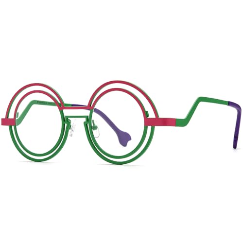 Image of FONEX Colorful Pure Titanium Glasses Frame Women Retro Round Eyeglasses