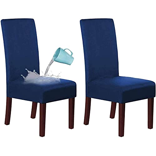 Chair Covers for Dining Room Set of 2, Suede Waterproof Dining Room Chair Covers Stretch Removable Washable Dining Chair Covers for Hotel Restaurant Wedding-Navy-2
