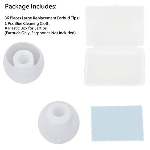 Image of 36 Pieces Large Earbud Tips Soft and Comfortable Ear Bud Replacement Pieces Silicone Fit Most in-Ear Headphones,Inner Hole 3.8mm -5.5mm,Large Clear White Replacement Earbuds Silicone Tips