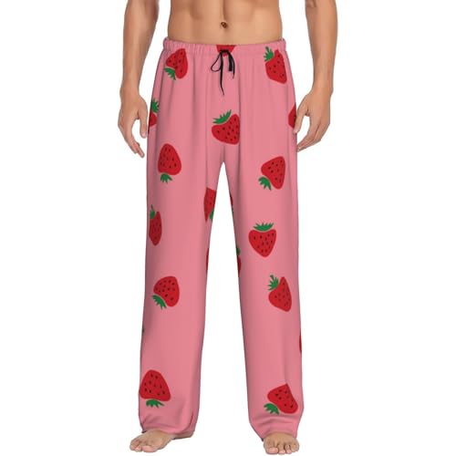 Sweet Strawberry Pink Mens Pj Pants,Soft Men Lounge Pants,Mens Pajama Pants Bottoms,Sleep Pants For Men4